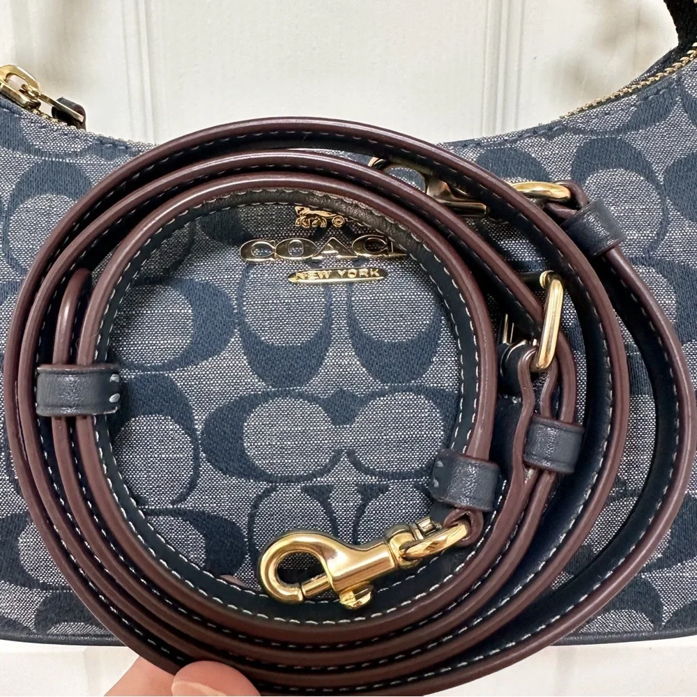 Coach Teri Shoulder Bag Signature Chambray Leather Trim